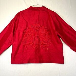 Chicos red silk and rayon embroidered top
